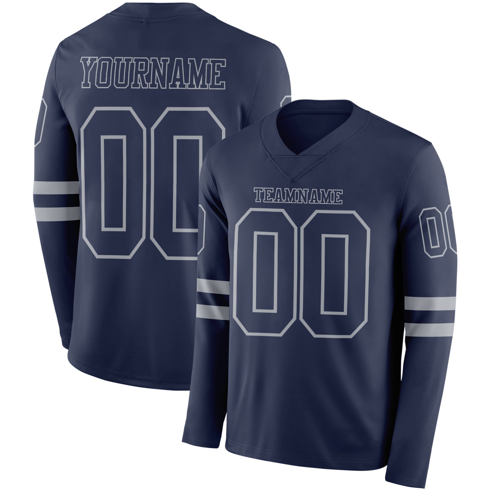 Custom Navy Gray Long Sleeve Authentic Football Jersey - Main View
