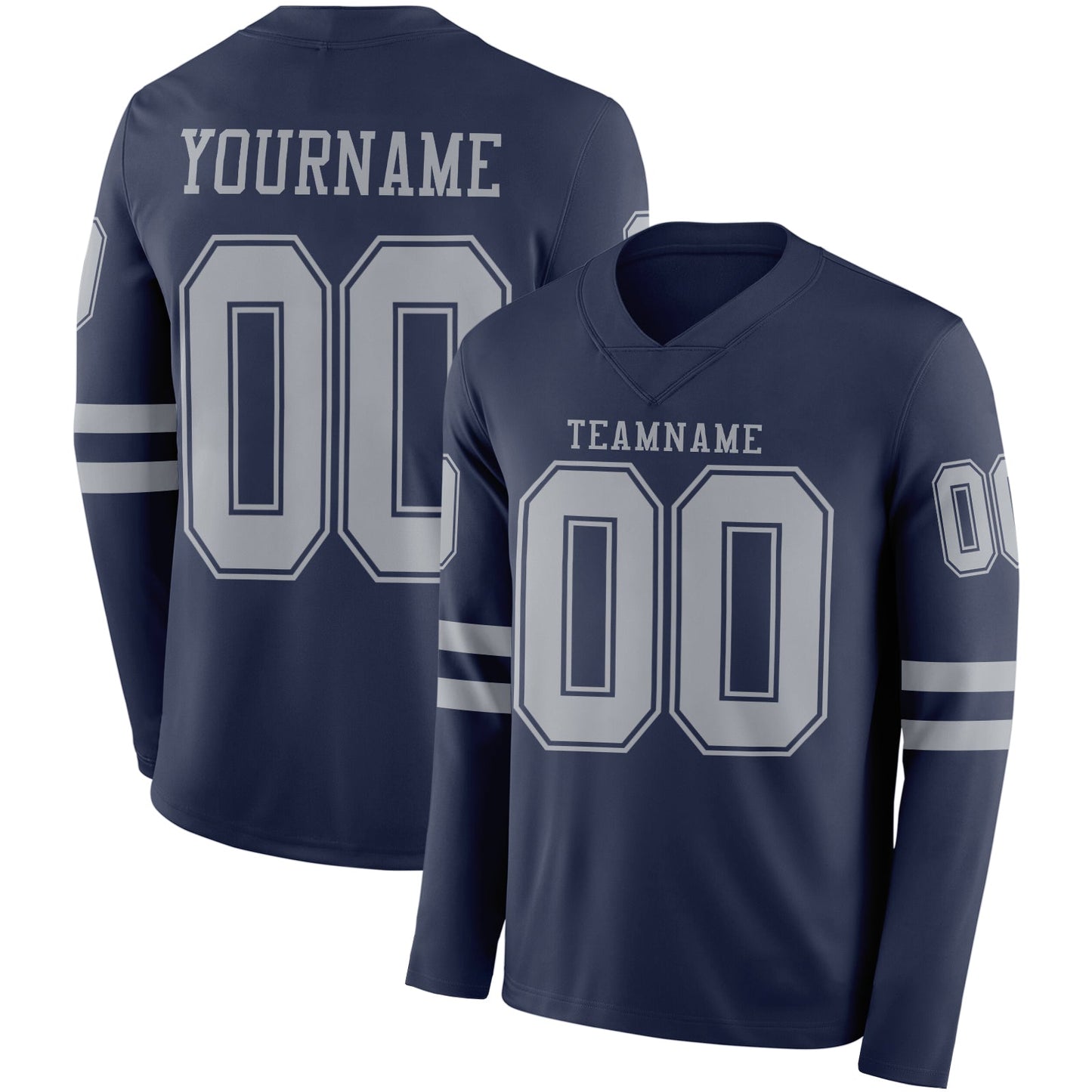 Custom Navy Gray Long Sleeve Authentic Football Jersey - Main View