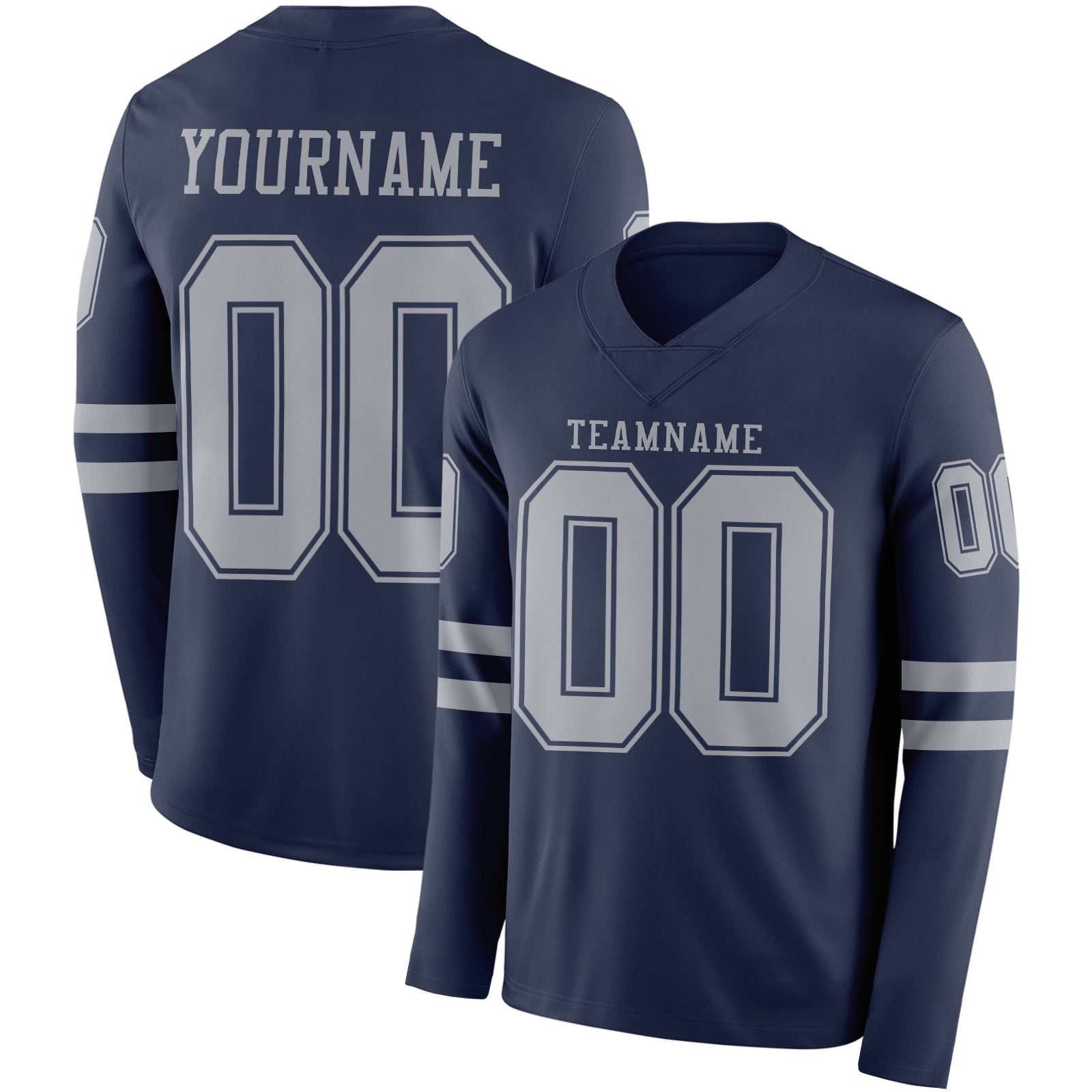 Custom Navy Gray Long Sleeve Authentic Football Jersey - Main View