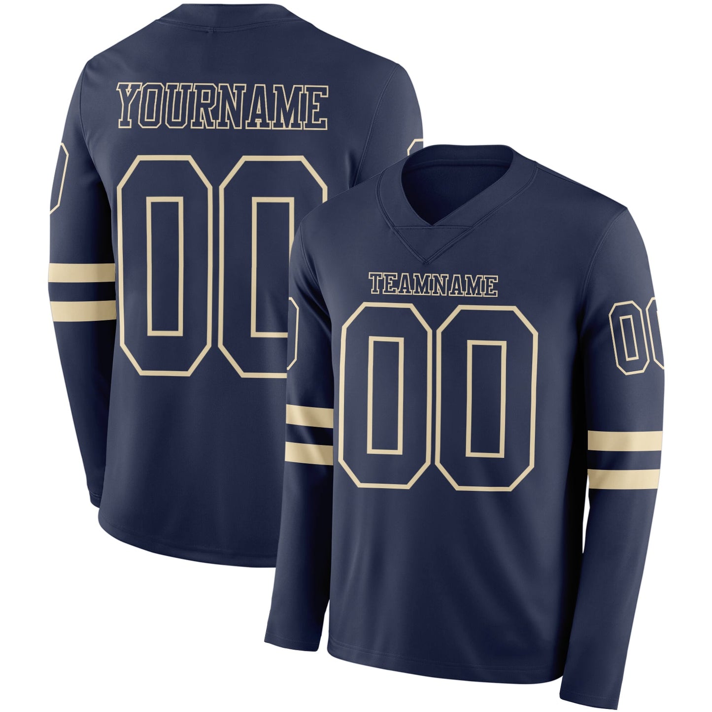 Custom Navy Cream Long Sleeve Authentic Football Jersey - Main View