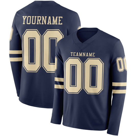 Custom Navy Cream Long Sleeve Authentic Football Jersey - Main View