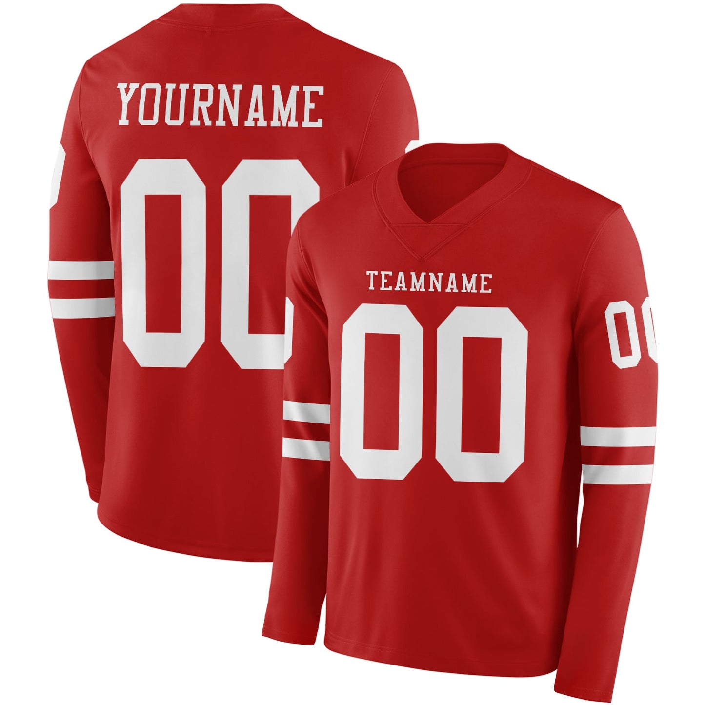 Custom Red White Long Sleeve Authentic Football Jersey - Main View