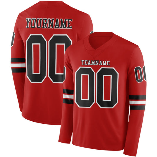 Custom Red Black-White Long Sleeve Authentic Football Jersey - Main View
