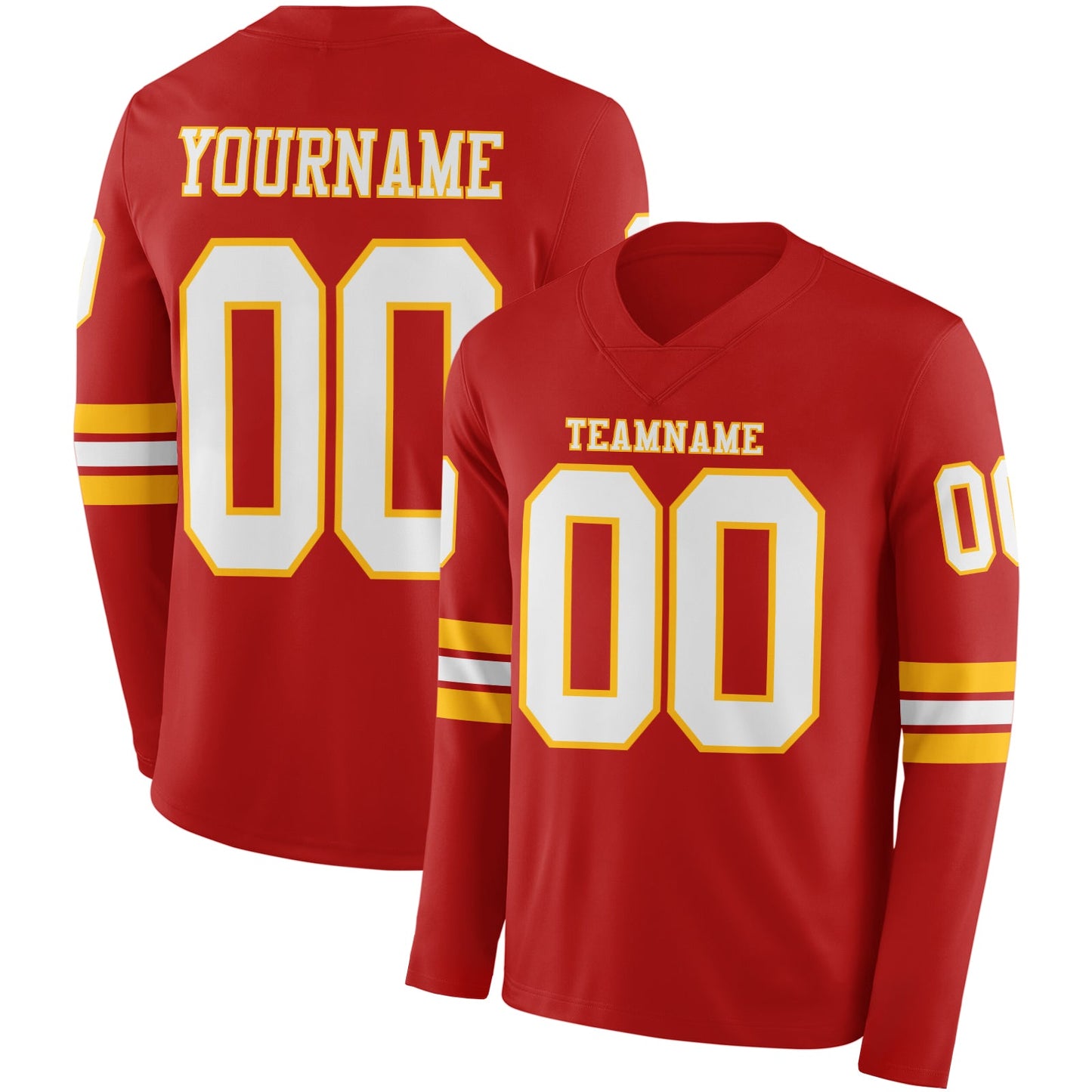 Custom Red White-Gold Long Sleeve Authentic Football Jersey - Main View
