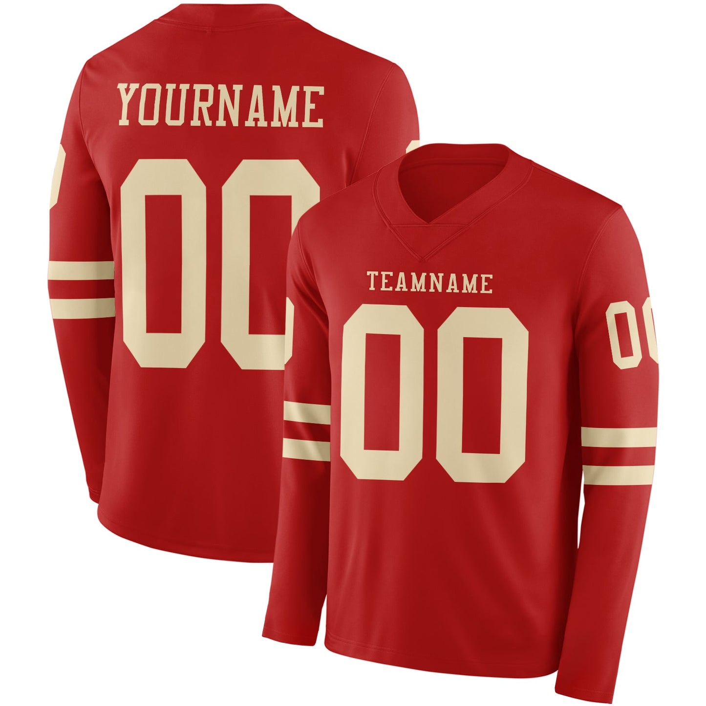 Custom Red Cream Long Sleeve Authentic Football Jersey - Main View