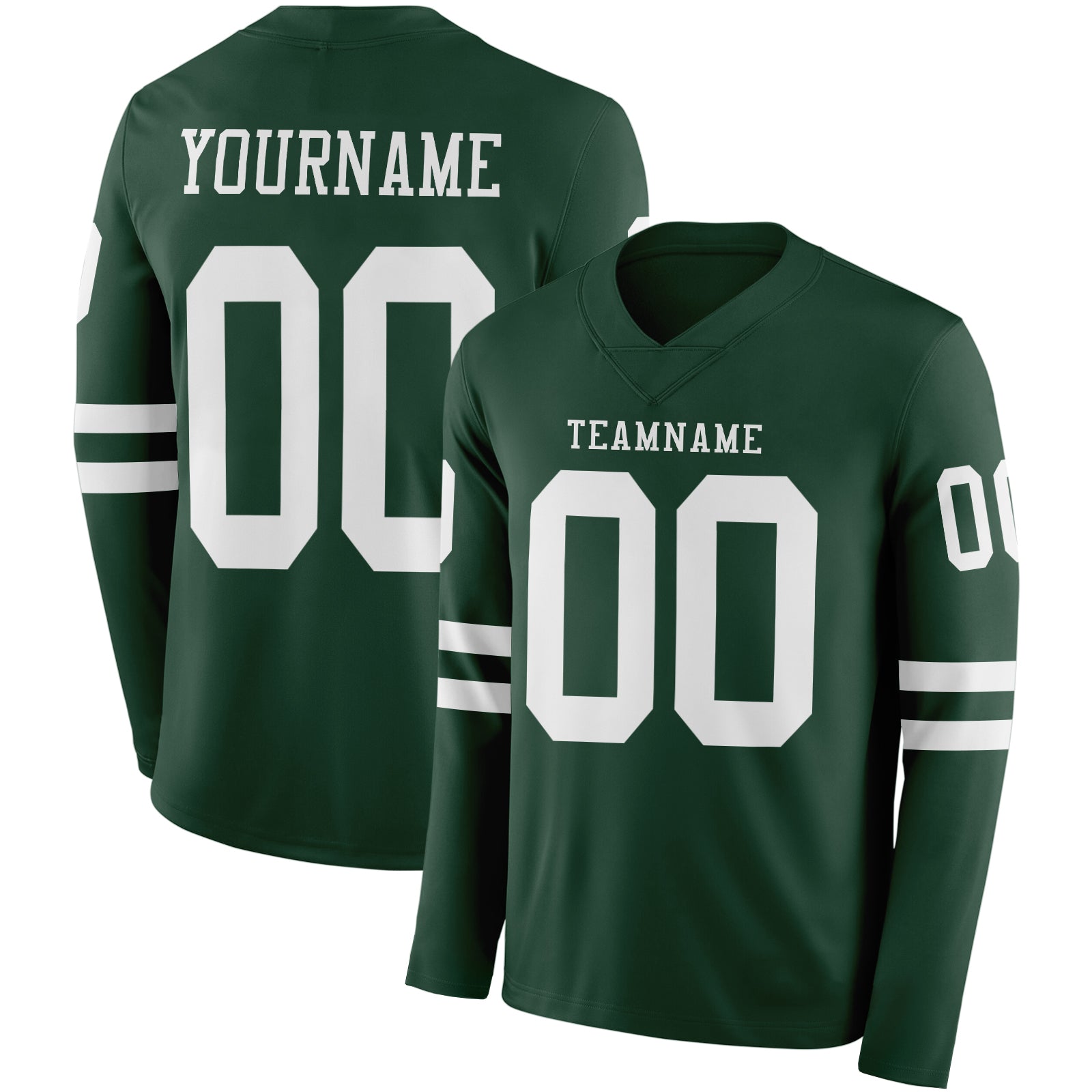 Custom Green White Long Sleeve Authentic Football Jersey - Main View