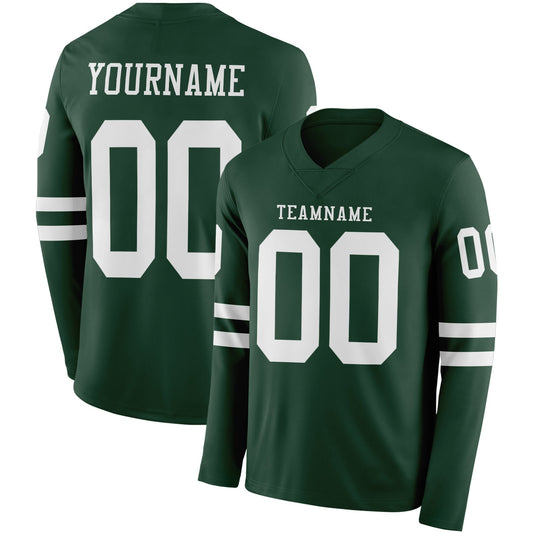 Custom Green White Long Sleeve Authentic Football Jersey - Main View