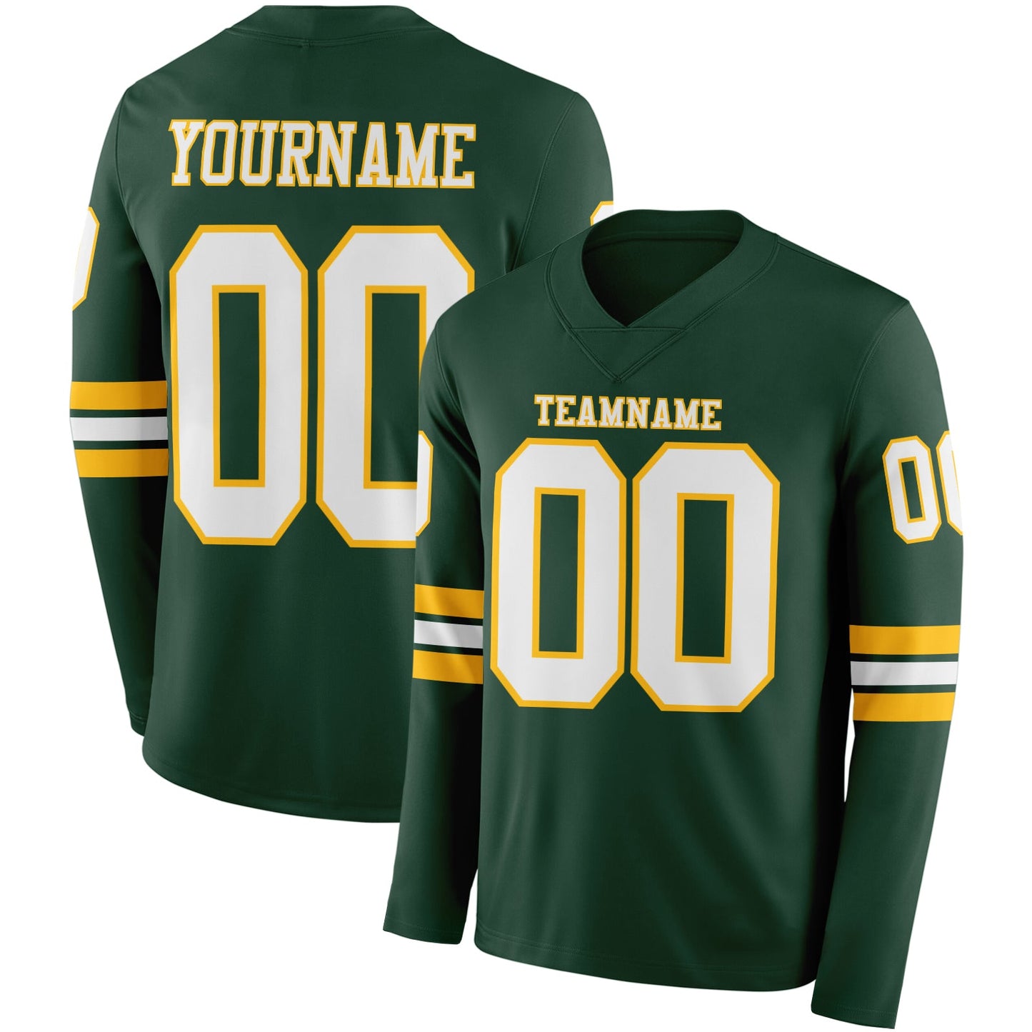 Custom Green White-Gold Long Sleeve Authentic Football Jersey - Main View