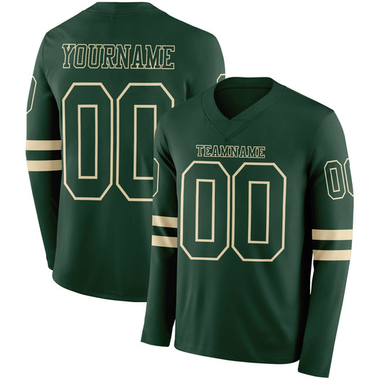 Custom Green Cream Long Sleeve Authentic Football Jersey - Main View