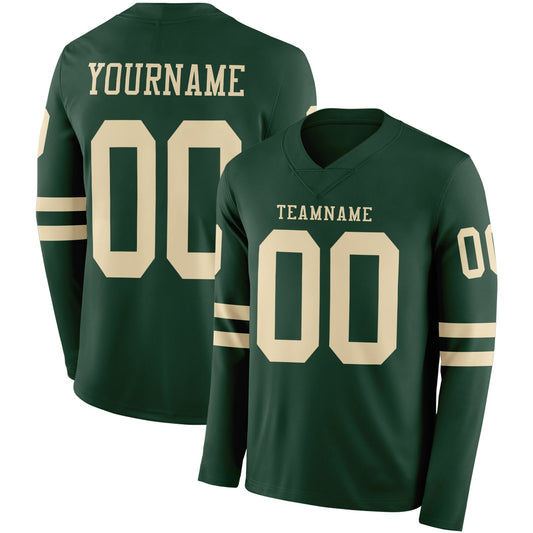 Custom Green Cream Long Sleeve Authentic Football Jersey - Main View