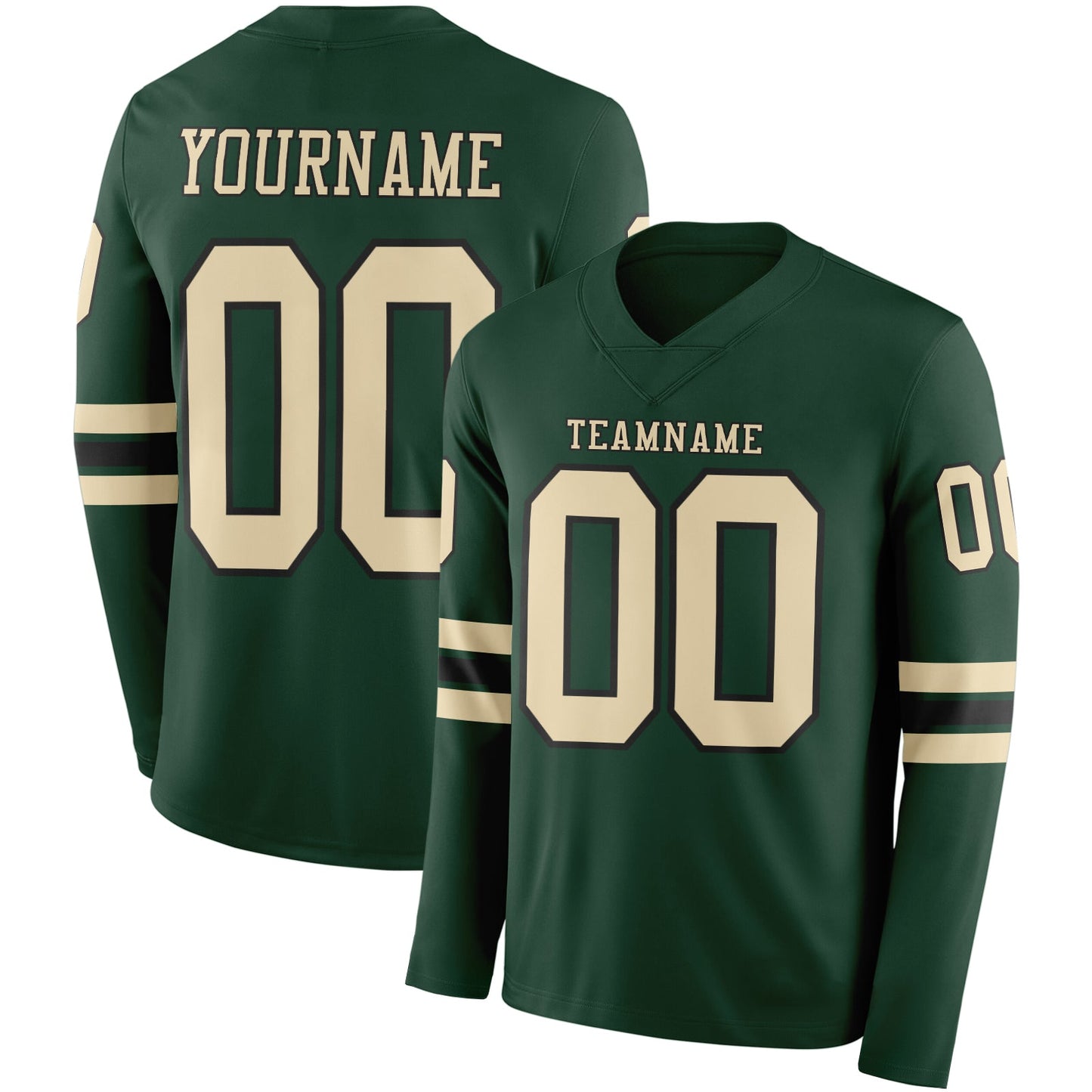 Custom Green Cream-Black Long Sleeve Authentic Football Jersey - Main View