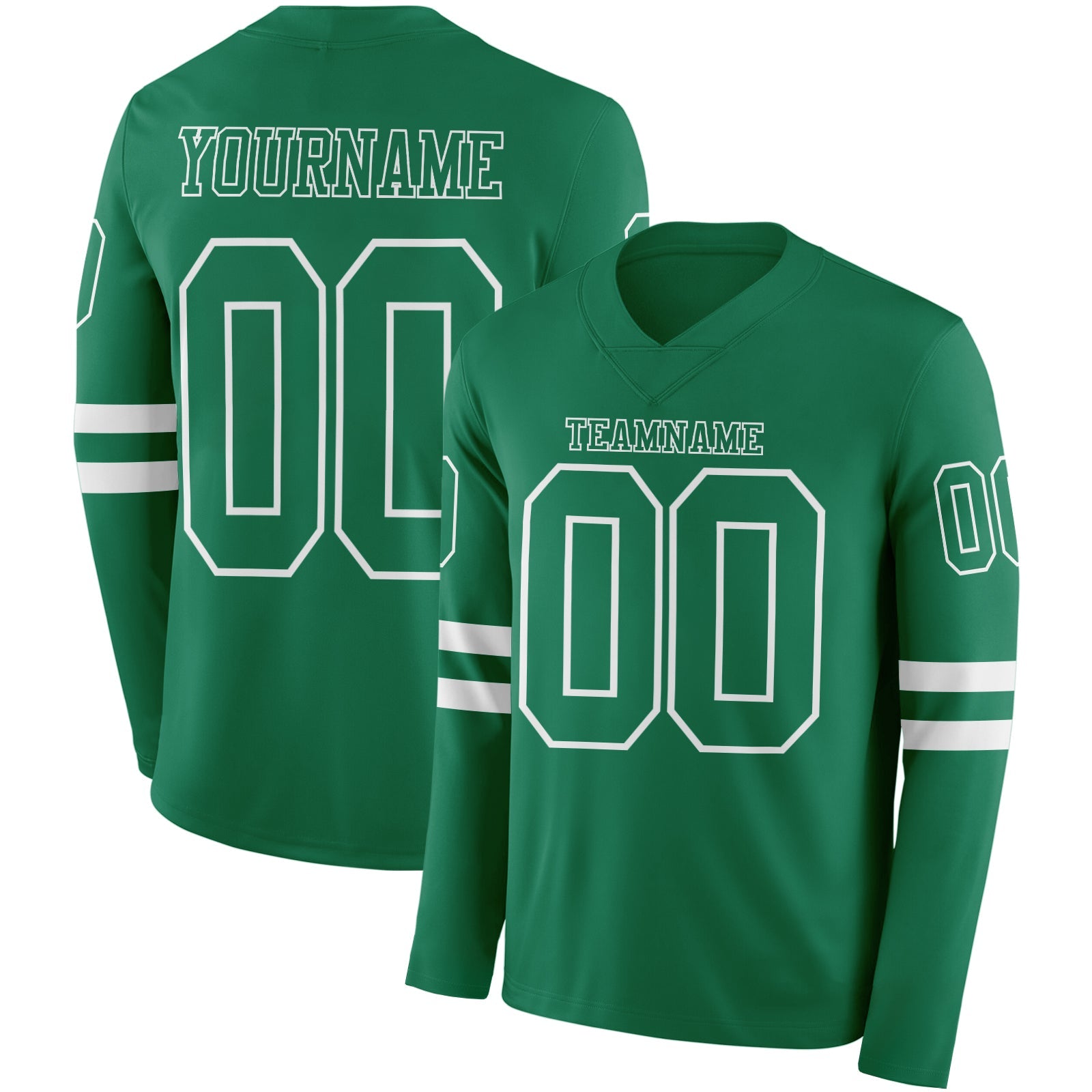 Custom Kelly Green White Long Sleeve Authentic Football Jersey - Main View