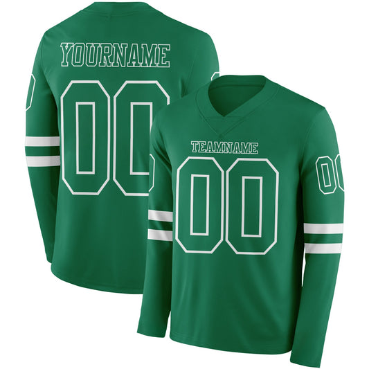 Custom Kelly Green White Long Sleeve Authentic Football Jersey - Main View