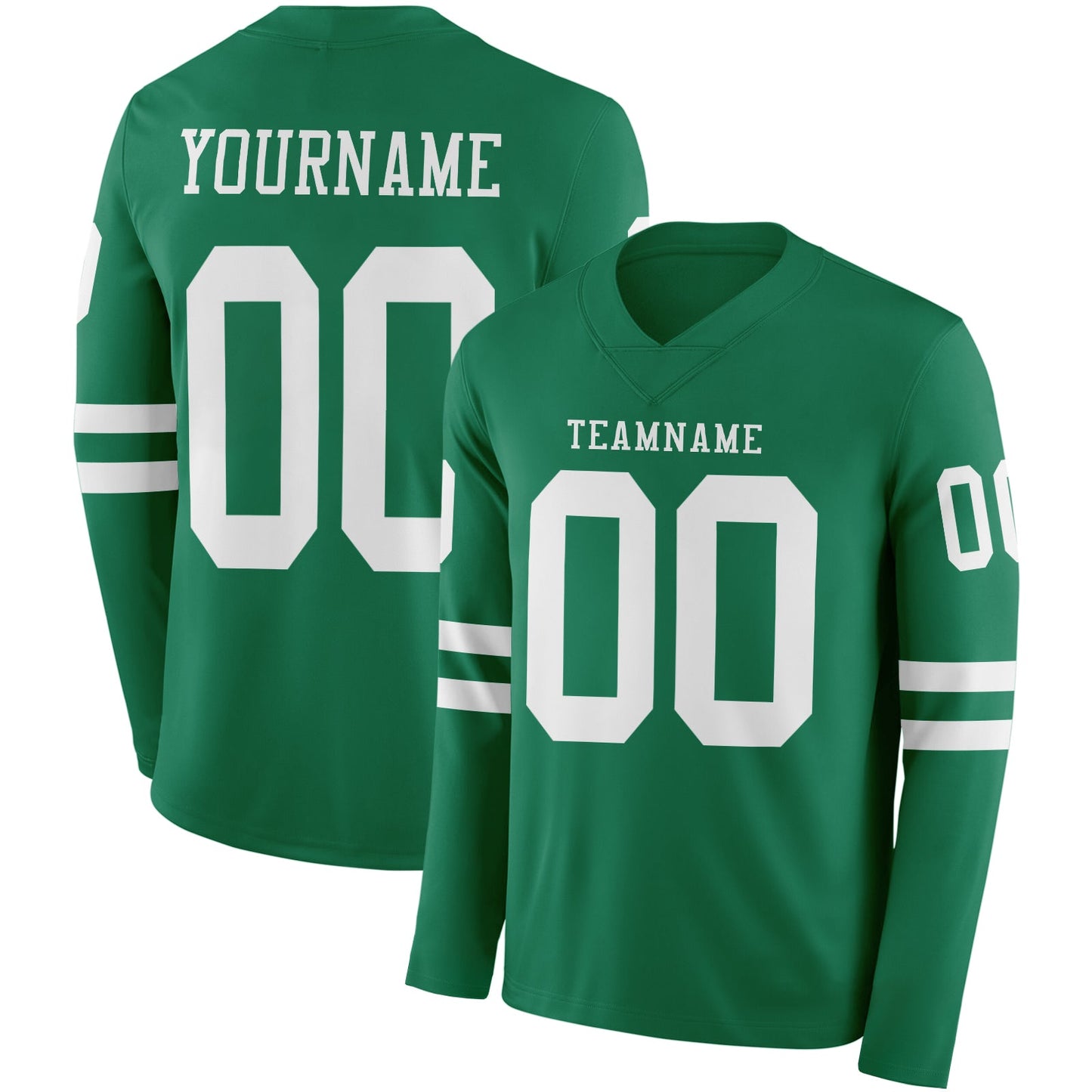Custom Kelly Green White Long Sleeve Authentic Football Jersey - Main View