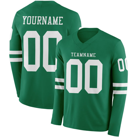 Custom Kelly Green White Long Sleeve Authentic Football Jersey - Main View