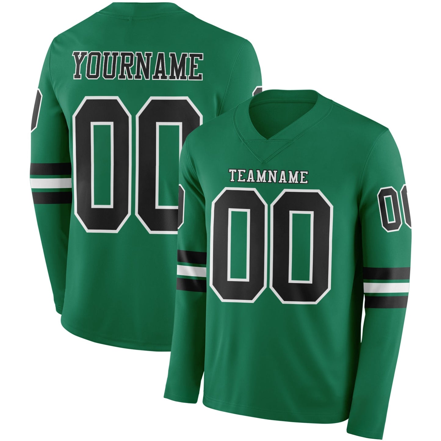 Custom Kelly Green Black-White Long Sleeve Authentic Football Jersey - Main View