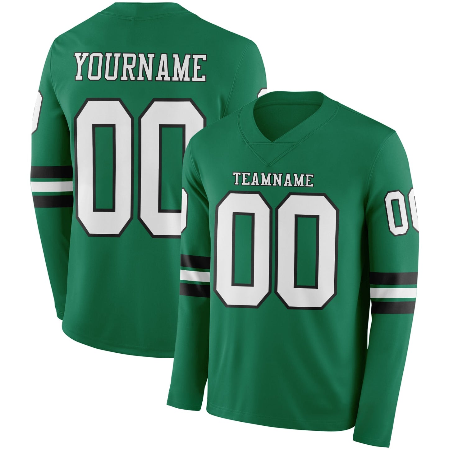 Custom Kelly Green White-Black Long Sleeve Authentic Football Jersey - Main View