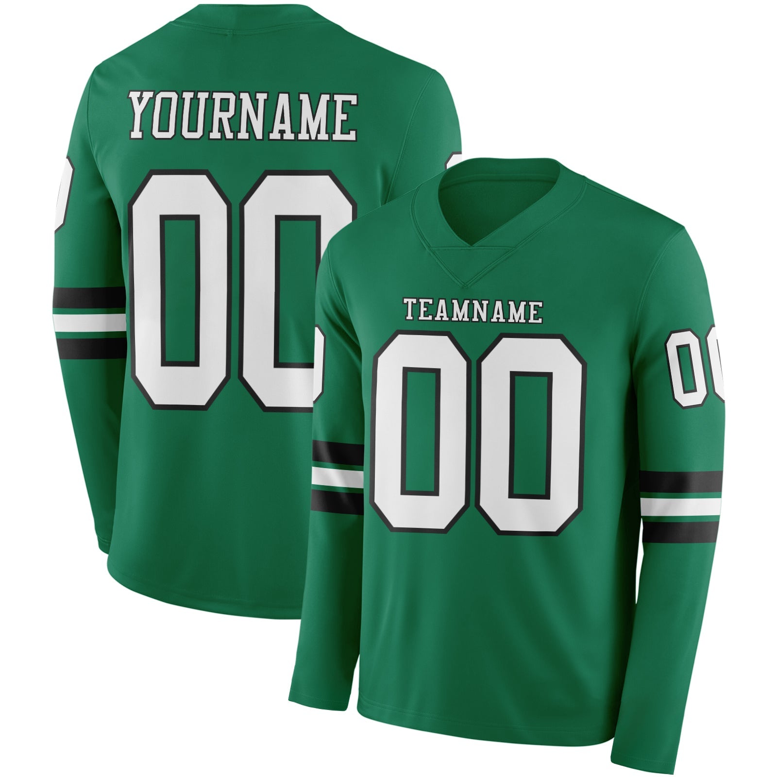 Custom Kelly Green White-Black Long Sleeve Authentic Football Jersey - Main View