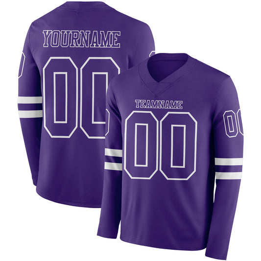 Custom Purple White Long Sleeve Authentic Football Jersey - Main View