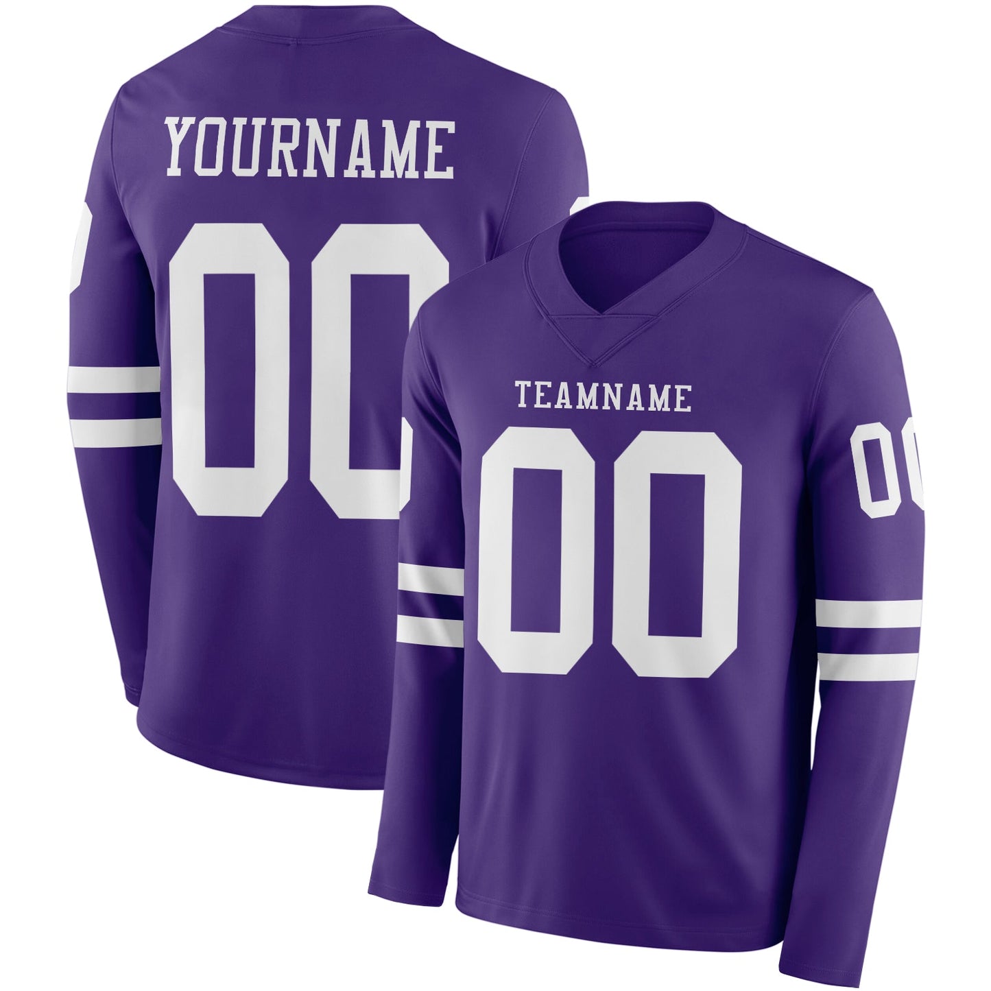 Custom Purple White Long Sleeve Authentic Football Jersey - Main View