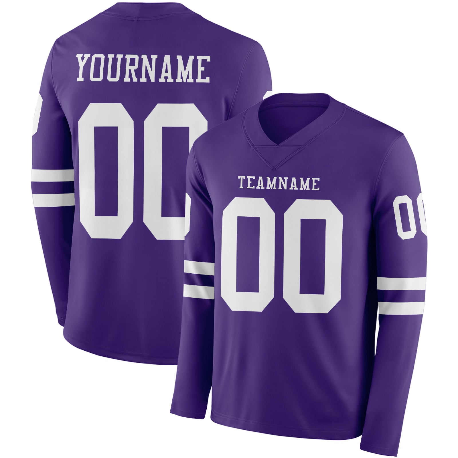 Custom Purple White Long Sleeve Authentic Football Jersey - Main View
