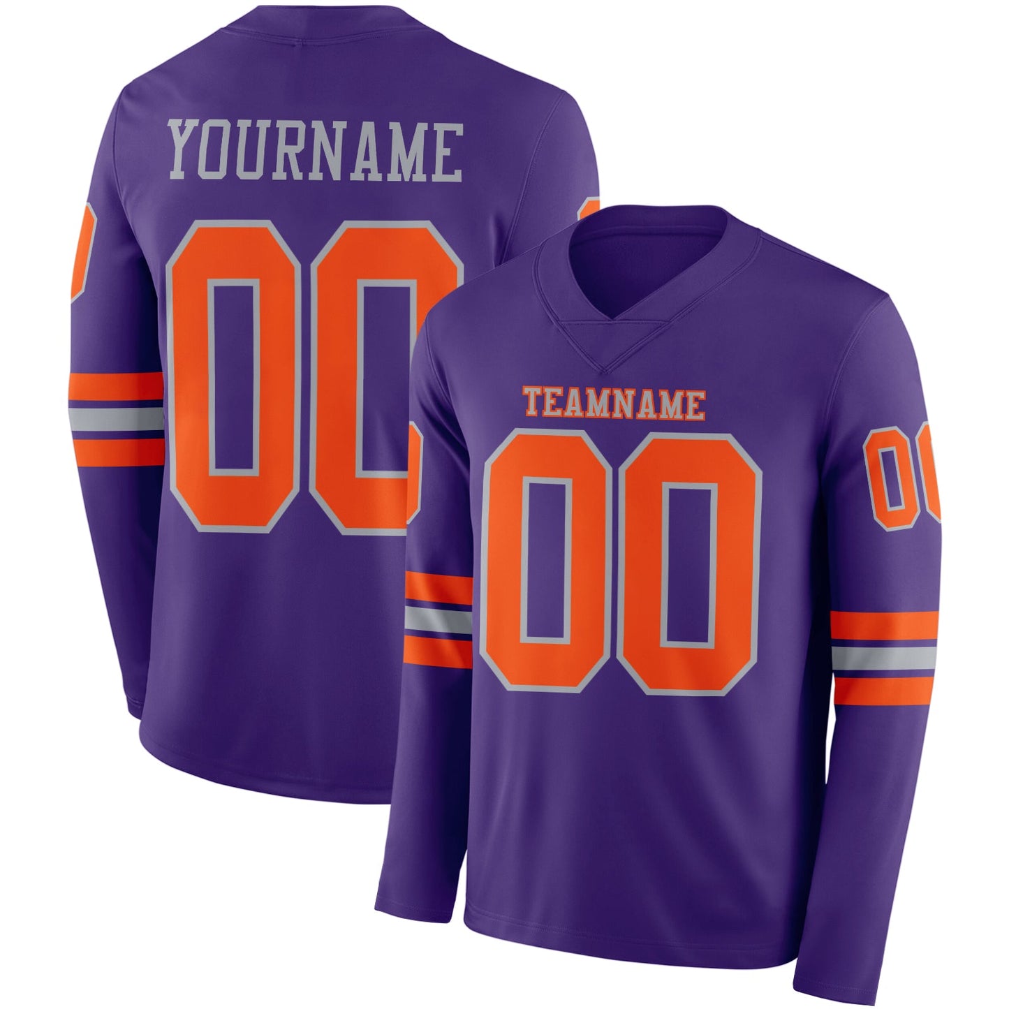 Custom Purple Orange-Gray Long Sleeve Authentic Football Jersey - Main View
