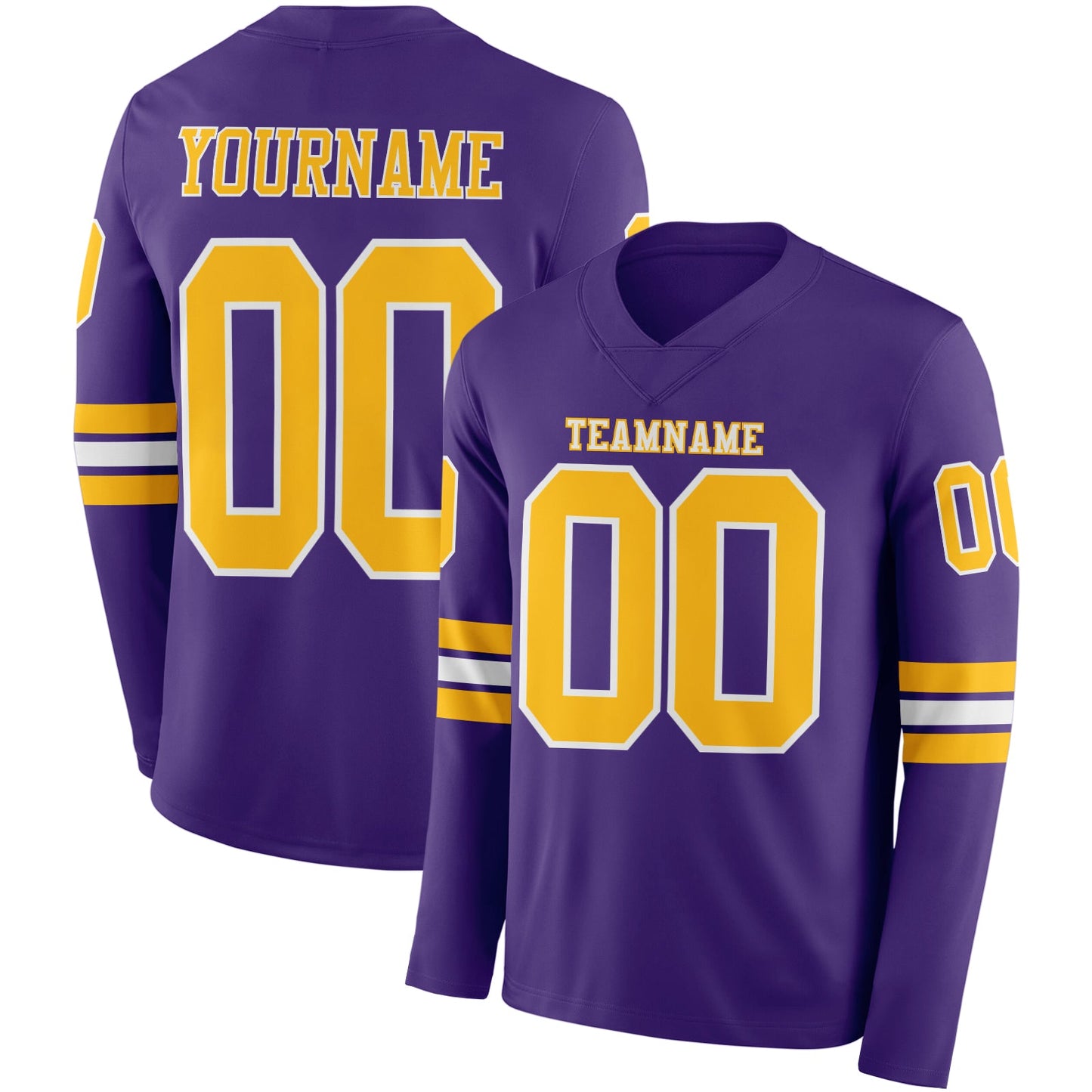 Custom Purple Gold-White Long Sleeve Authentic Football Jersey - Main View