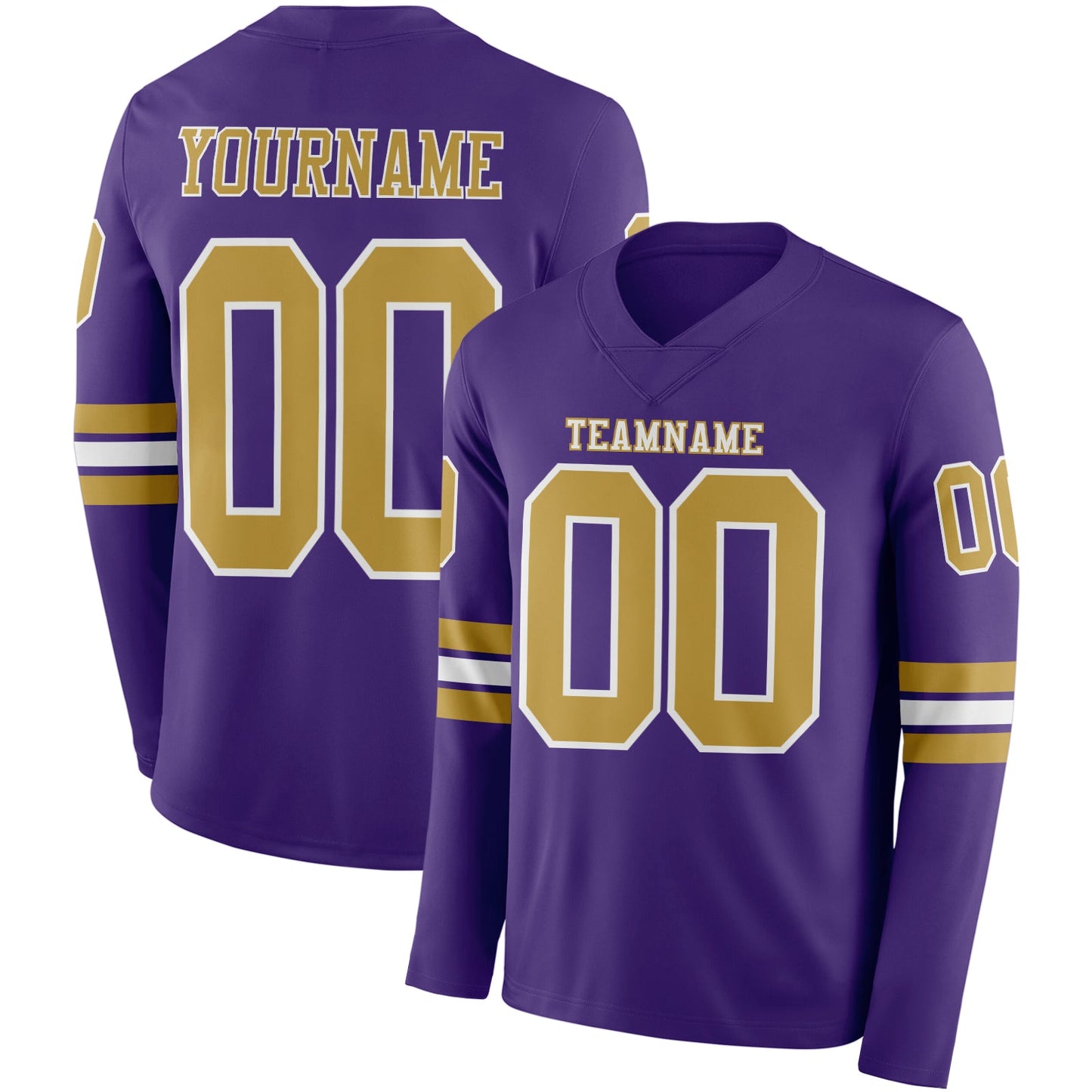 Custom Purple Old Gold-White Long Sleeve Authentic Football Jersey - Main View
