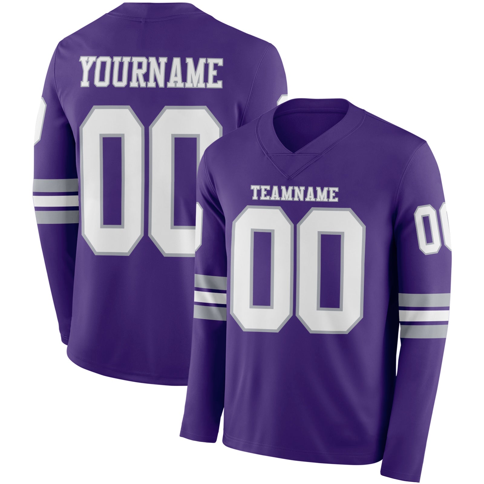 Custom Purple White-Gray Long Sleeve Authentic Football Jersey - Main View