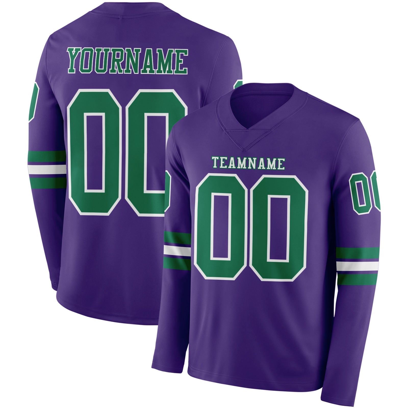 Custom Purple Kelly Green-White Long Sleeve Authentic Football Jersey - Main View