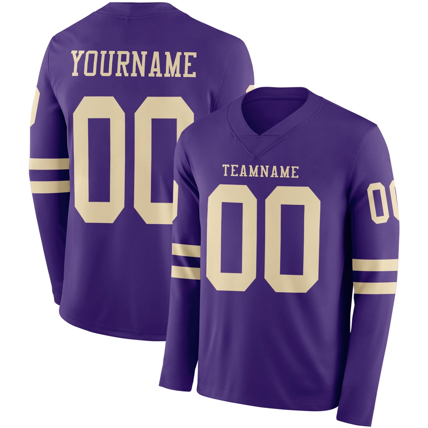 Custom Purple Cream Long Sleeve Authentic Football Jersey - Main View