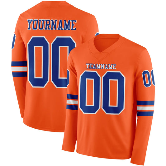 Custom Orange Royal-White Long Sleeve Authentic Football Jersey - Main View