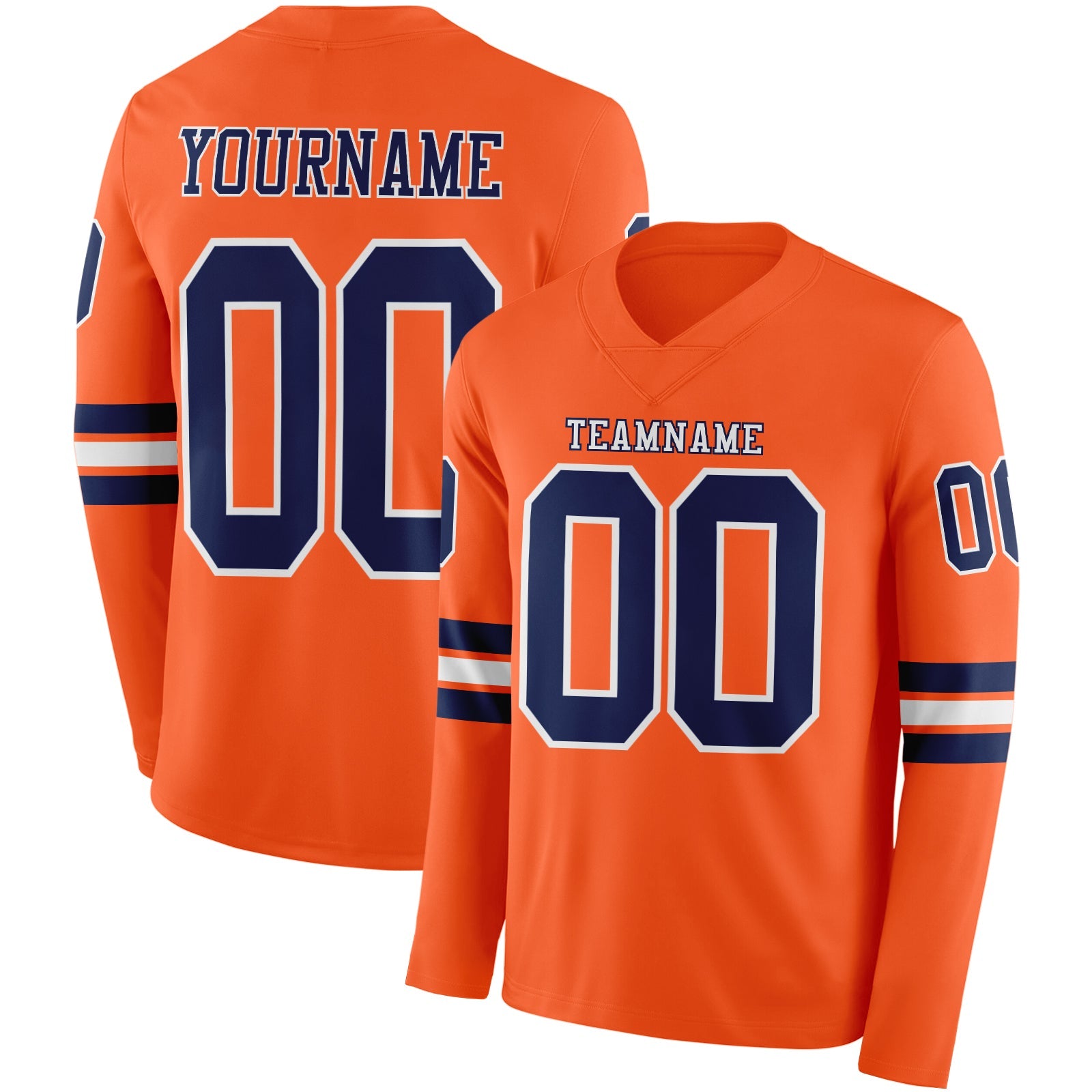 Custom Orange Navy-White Long Sleeve Authentic Football Jersey - Main View
