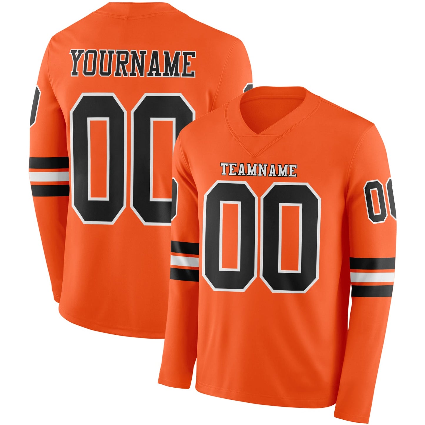 Custom Orange Black-White Long Sleeve Authentic Football Jersey - Main View