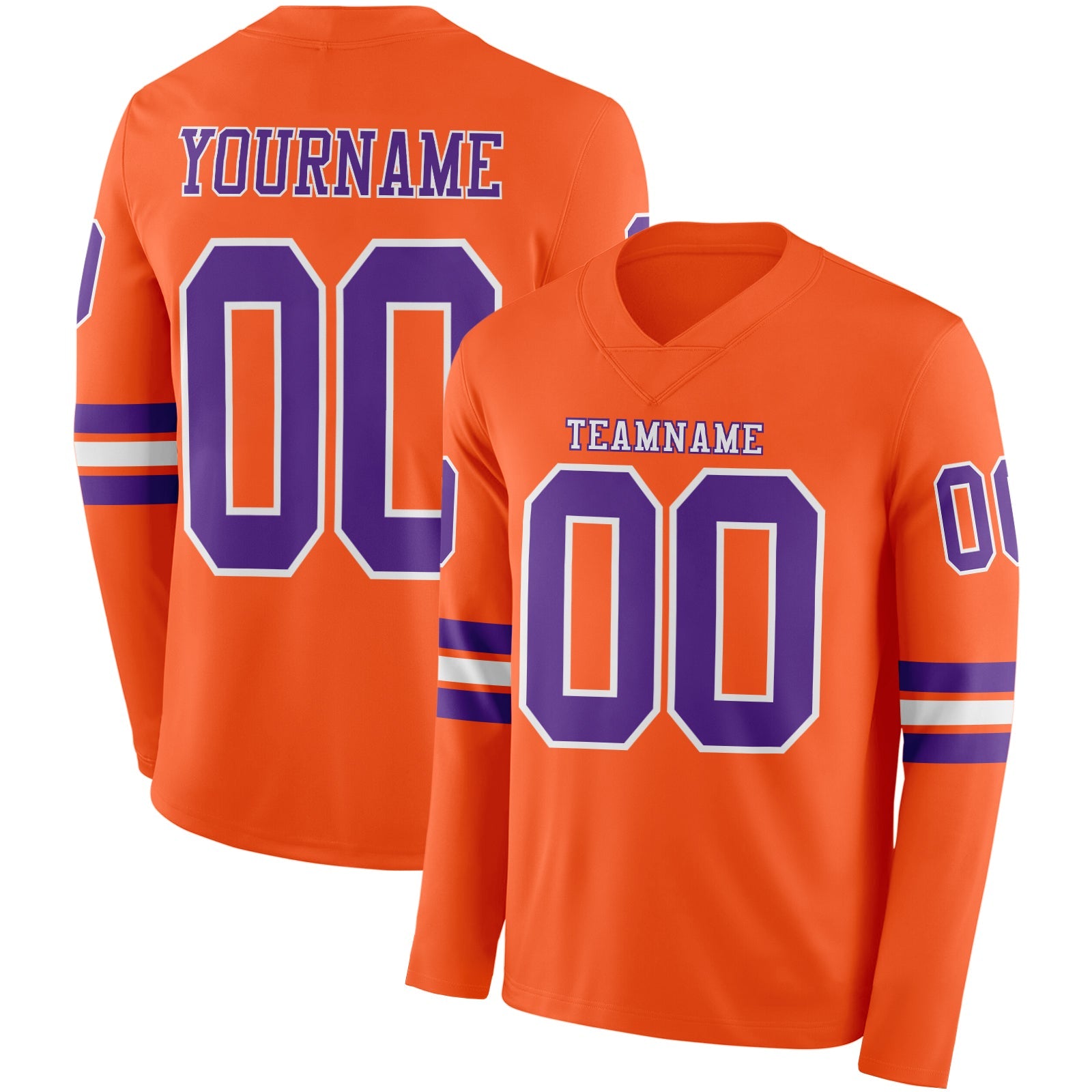 Custom Orange Purple-White Long Sleeve Authentic Football Jersey - Main View