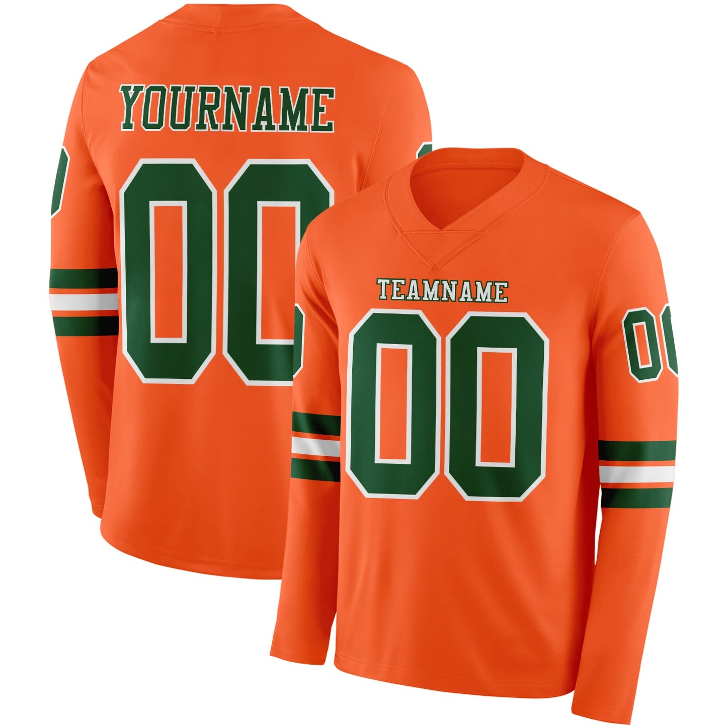 Custom Orange Green-White Long Sleeve Authentic Football Jersey - Main View