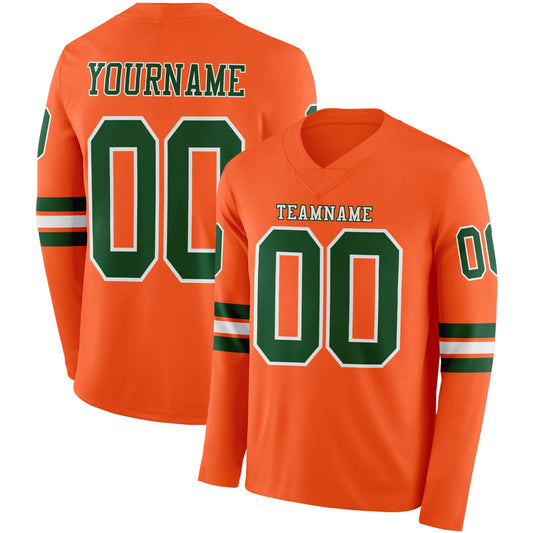Custom Orange Green-White Long Sleeve Authentic Football Jersey - Main View