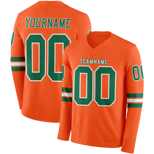 Custom Orange Kelly Green-White Long Sleeve Authentic Football Jersey - Main View