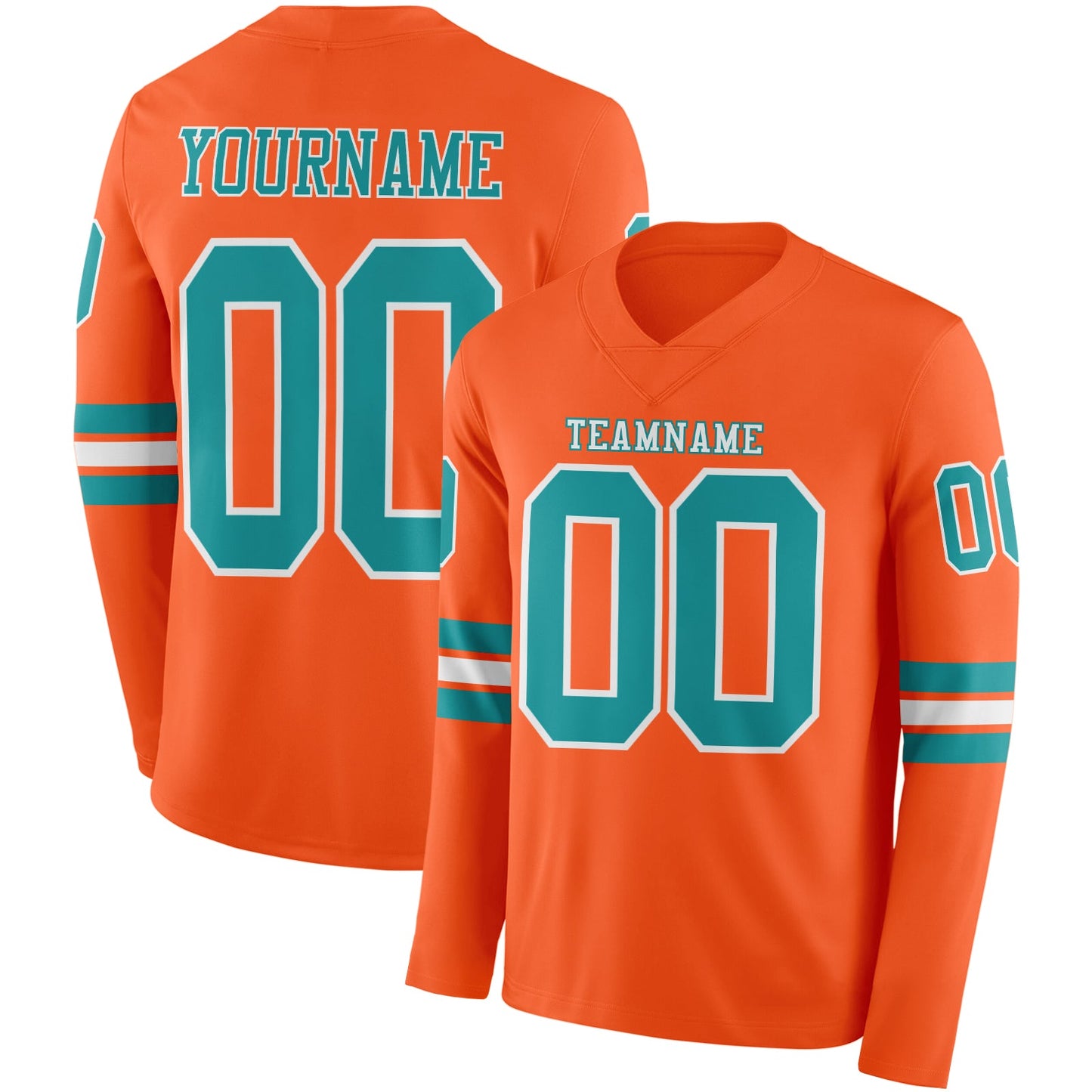 Custom Orange Teal-White Long Sleeve Authentic Football Jersey - Main View