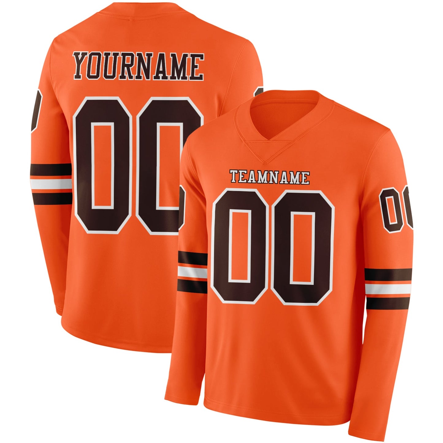 Custom Orange Brown-White Long Sleeve Authentic Football Jersey - Main View