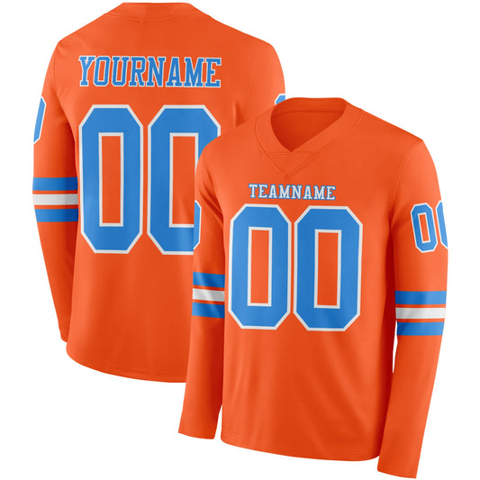 Custom Orange Powder Blue-White Long Sleeve Authentic Football Jersey - Main View