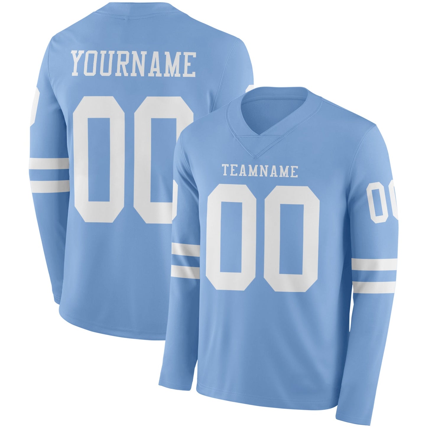 Custom Light Blue White Long Sleeve Authentic Football Jersey - Main View