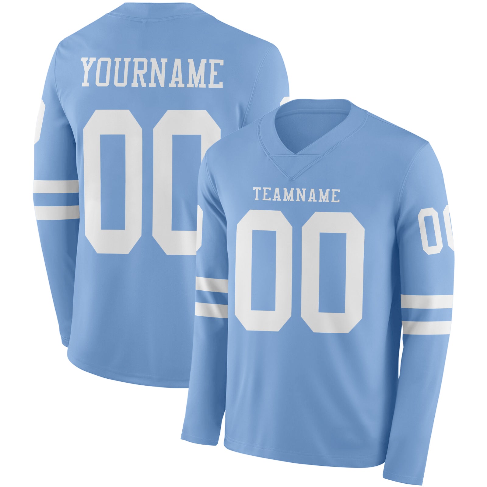 Custom Light Blue White Long Sleeve Authentic Football Jersey - Main View