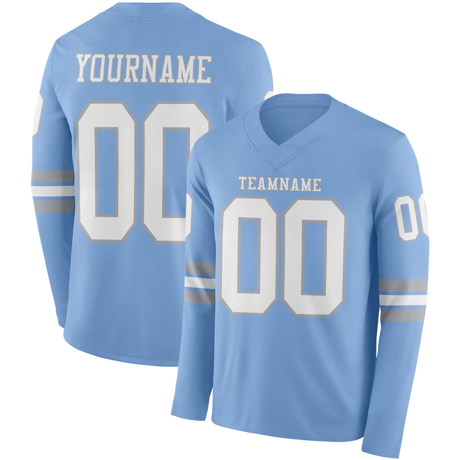 Custom Light Blue White-Gray Long Sleeve Authentic Football Jersey - Main View