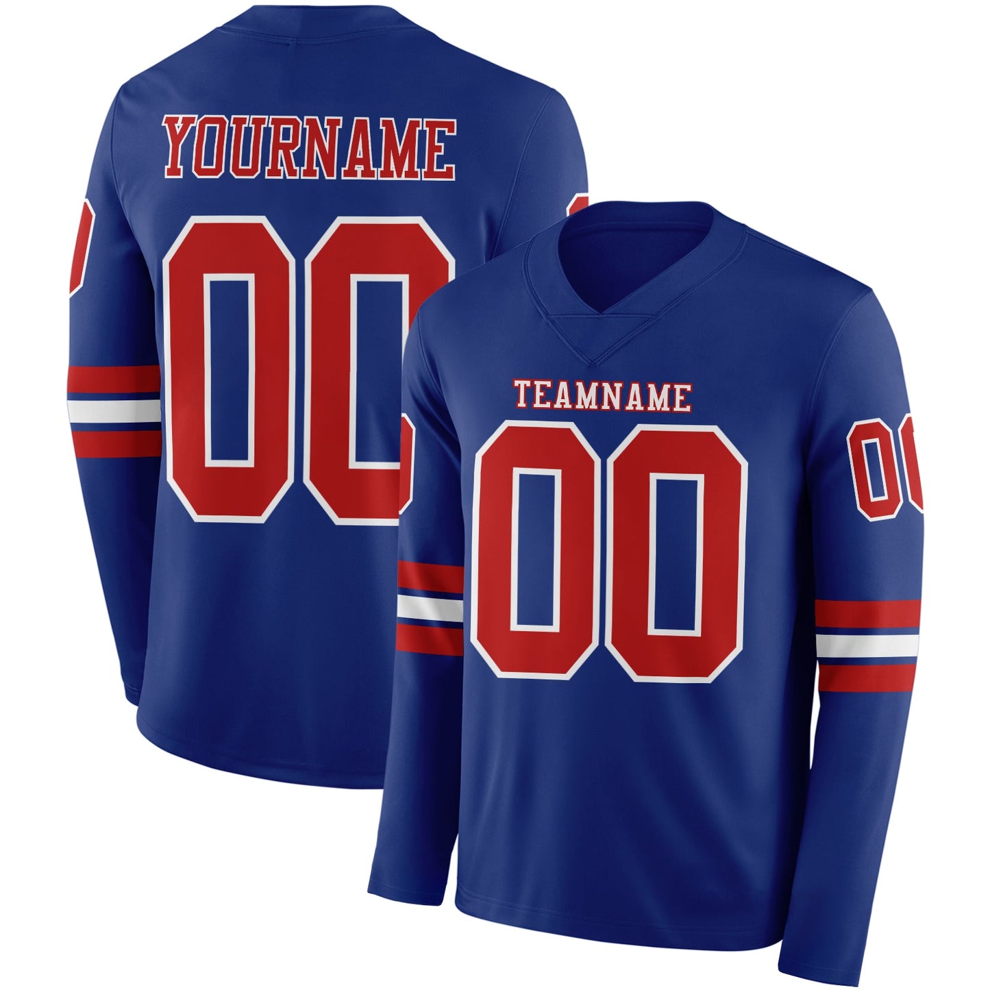 Custom Royal Red-White Long Sleeve Authentic Football Jersey - Main View