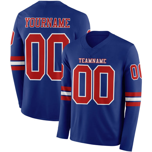 Custom Royal Red-White Long Sleeve Authentic Football Jersey - Main View
