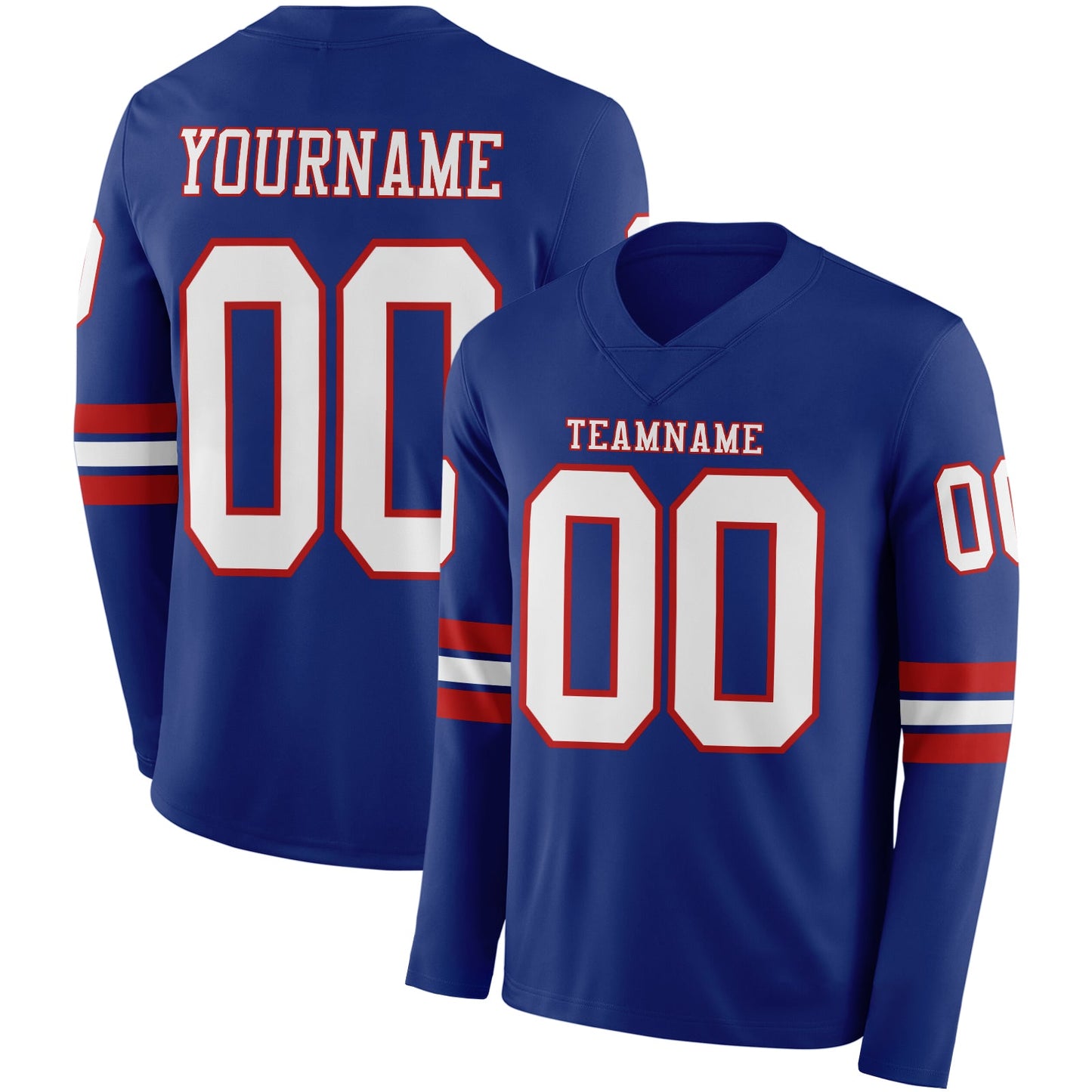 Custom Royal White-Red Long Sleeve Authentic Football Jersey - Main View