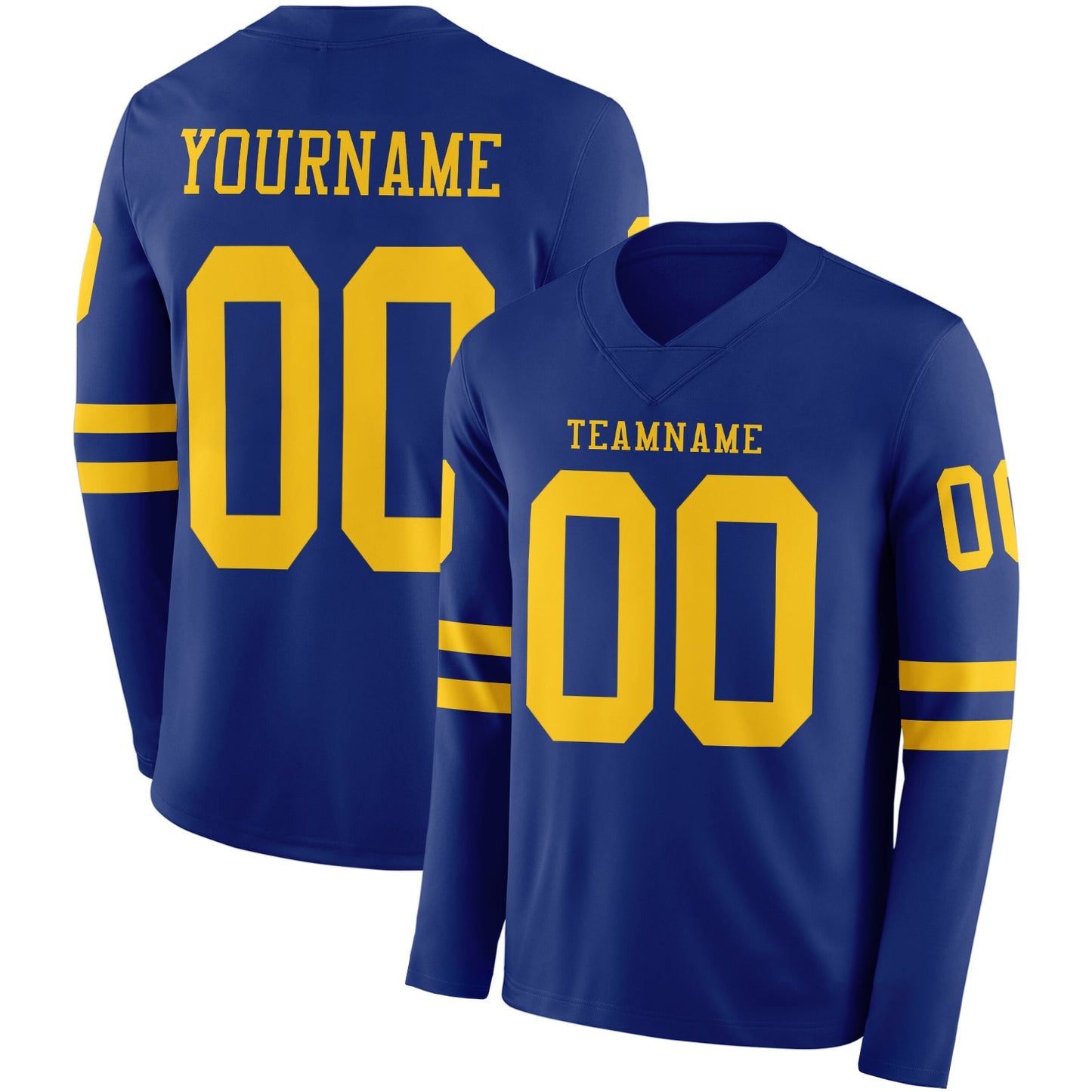 Custom Royal Yellow Long Sleeve Authentic Football Jersey - Main View