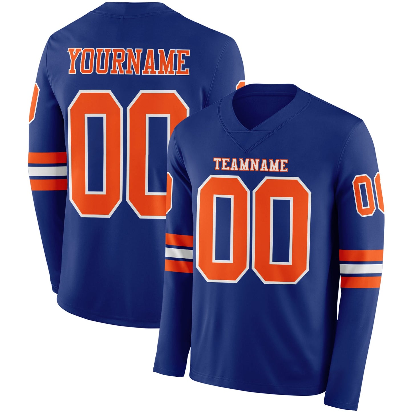Custom Royal Orange-White Long Sleeve Authentic Football Jersey - Main View