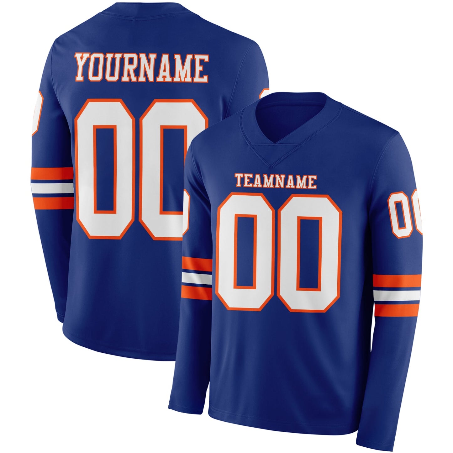 Custom Royal White-Orange Long Sleeve Authentic Football Jersey - Main View